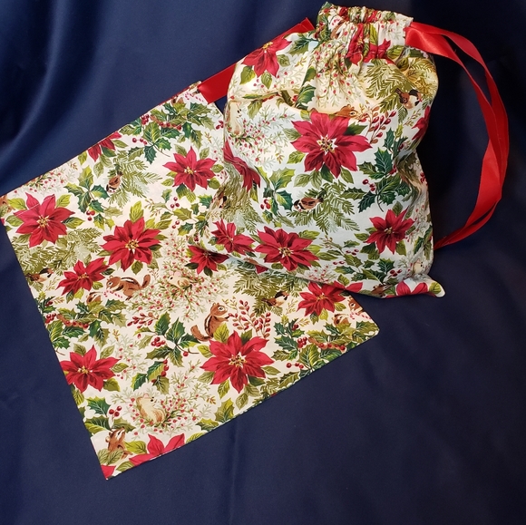 Christmas Fabric Drawstring Bag  13" h x 10.5" w Handmade - Picture 2 of 5